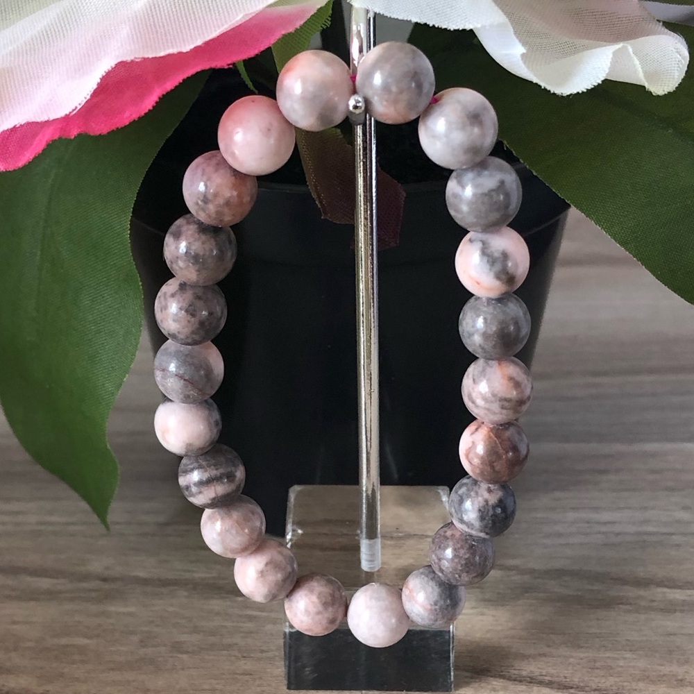 Pink Zebra Natural Stone Beads Stretchable Bracelet 7" - 8mm Beaded Bracelet